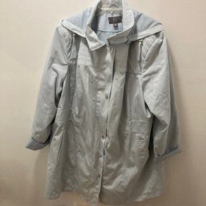 GALLERY SPRING FALL LIGHTBLUE COAT 3X REMOVABLE HOOD ZIPPER AND SNAP CLOSURE